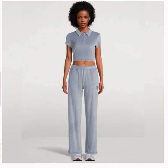 Alo Yoga✨Choice Velour Polo✨Short Sleeve Crop Henley✨Steel Blue✨Size S - Picture 3 of 10